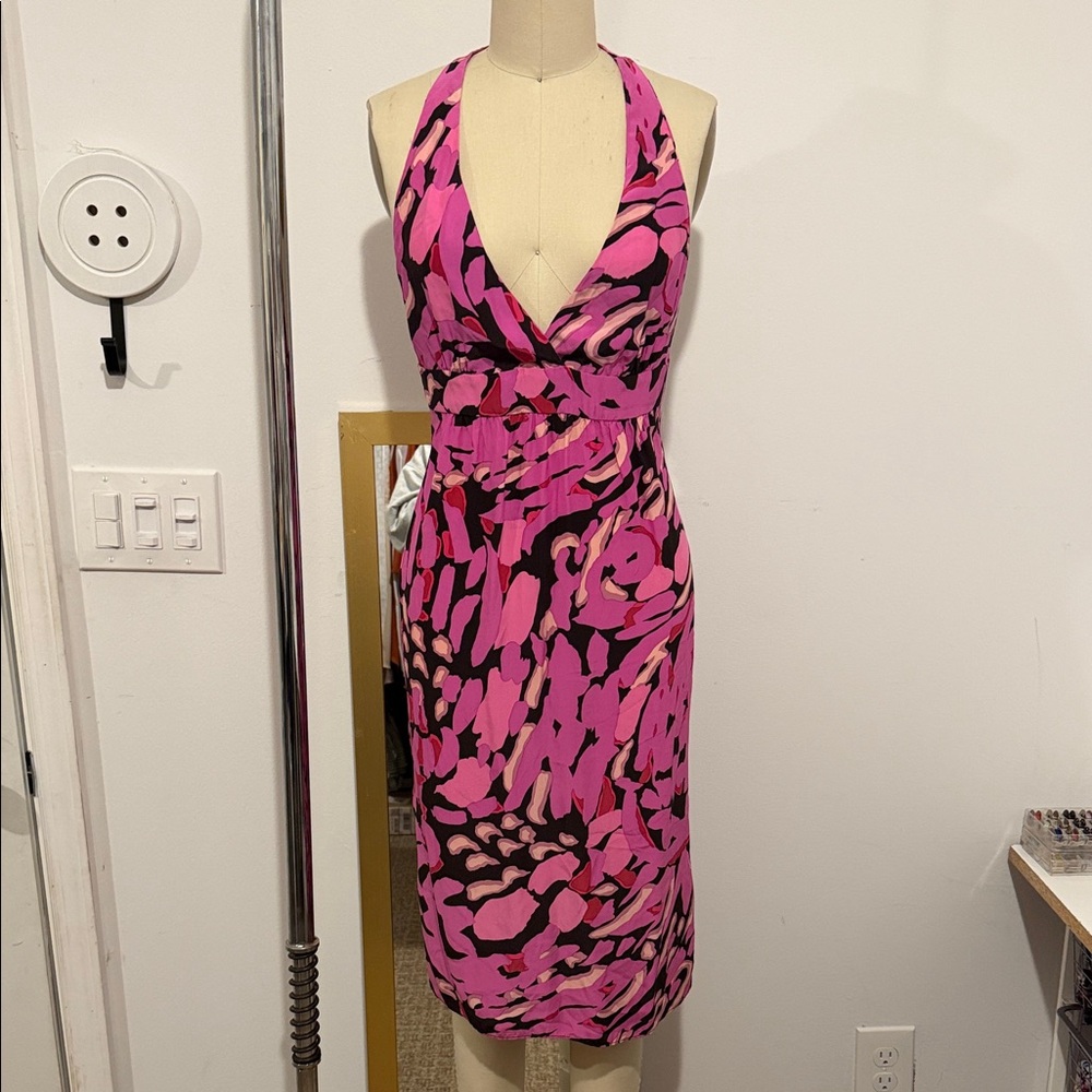 Vintage Betsy Johnson Pink and Black Halter Dress